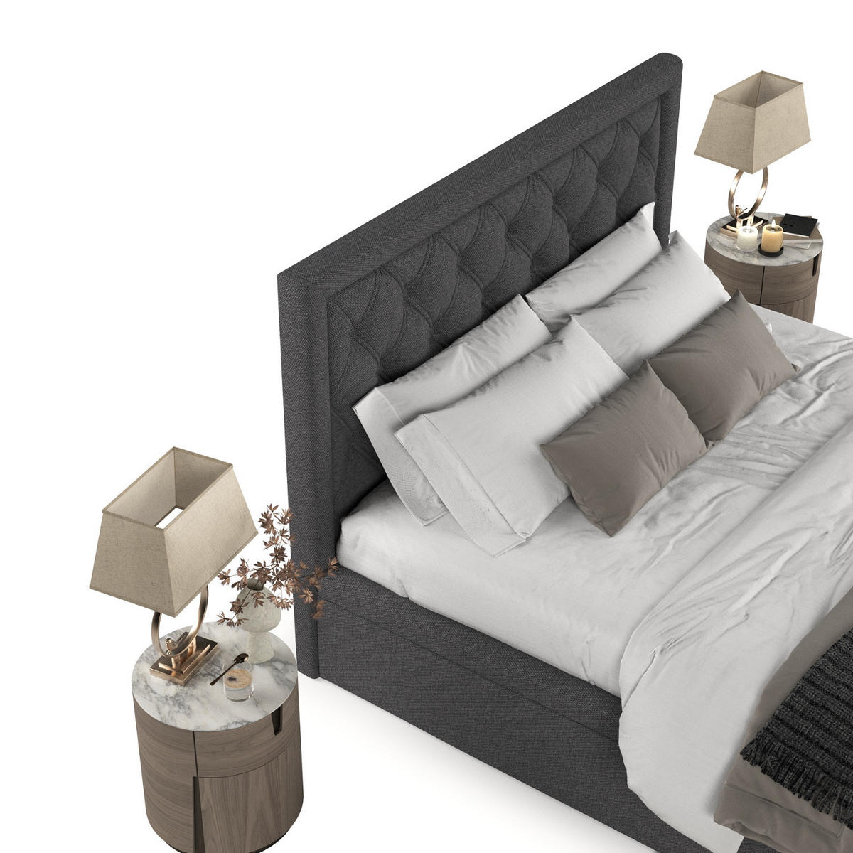 POLSTERBETT Nicobar mit Stauraum 140/200 cm Anthrazit im Megan Stoff - Anthrazit/Schwarz, Holz/Holzwerkstoff (140/200cm) - AltaBeds