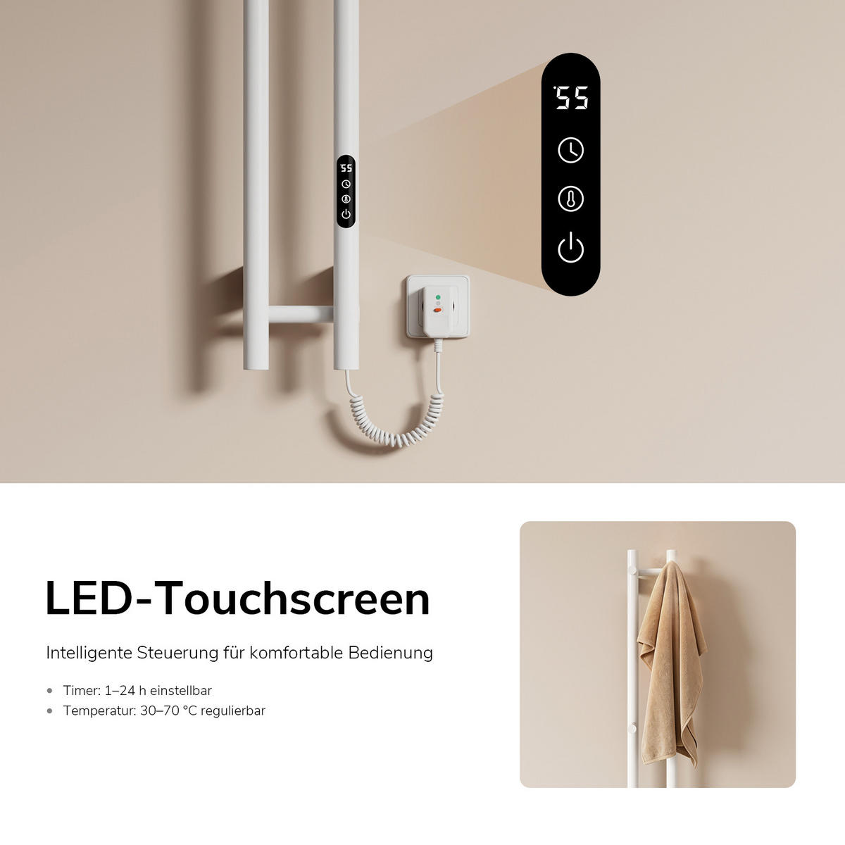 HEIZKÖRPER elektrisch vertikal 120 x 12,4 cm mit Smart-Steuerung Weiß - Weiß, Metall (12.4/120/14cm) - EMKE