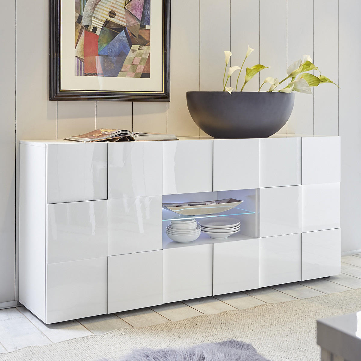 SIDEBOARD mit 2 Türen und 2 Schubladen L181 cm - Dama - Weiß, Holzwerkstoff (84/43/181cm) - Calicosy