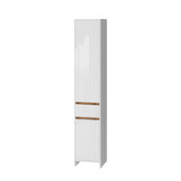 BADSCHRANK Detmold Weiß Hochglanz/Goldkraft Eiche 35 x 190 cm - Honigeiche/Weiß Hochglanz, Holzwerkstoff (35/190/35cm) - Vicco