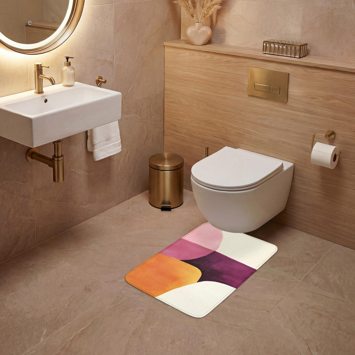 WC PŘEDLOŽKA Tvary - abstraktní - barevné 40x60 cm - terakotová, textil/plast (40/1cm) - OnlyWow