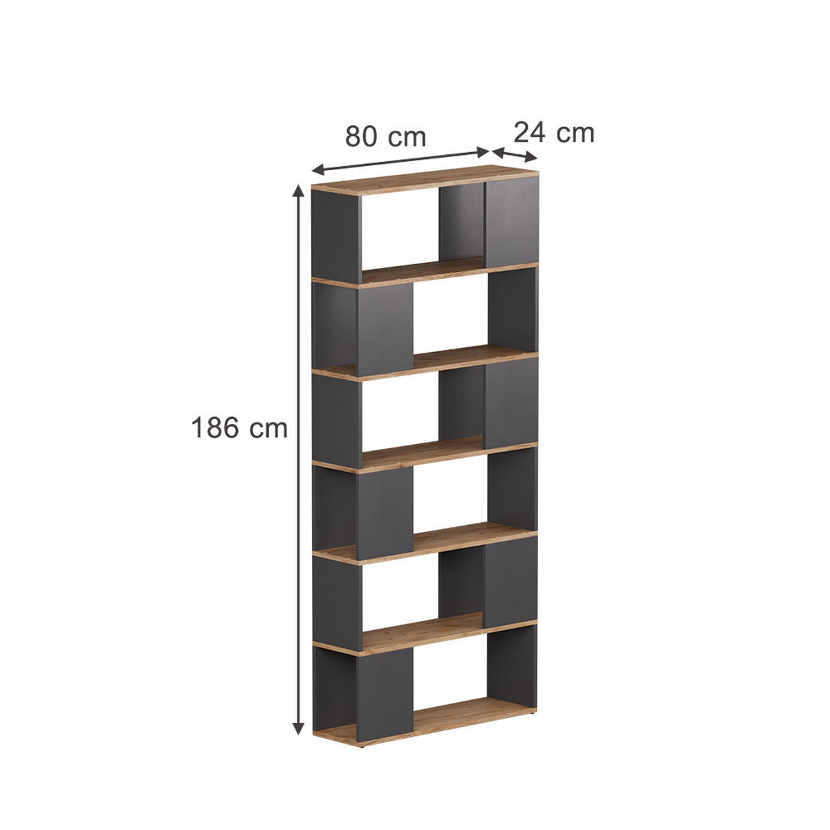 RAUMTEILER Eneos Anthrazit/Goldkraft Eiche 80 x 186 cm - Anthrazit/Eiche Wotan, Holzwerkstoff (80/186/24cm) - Vicco