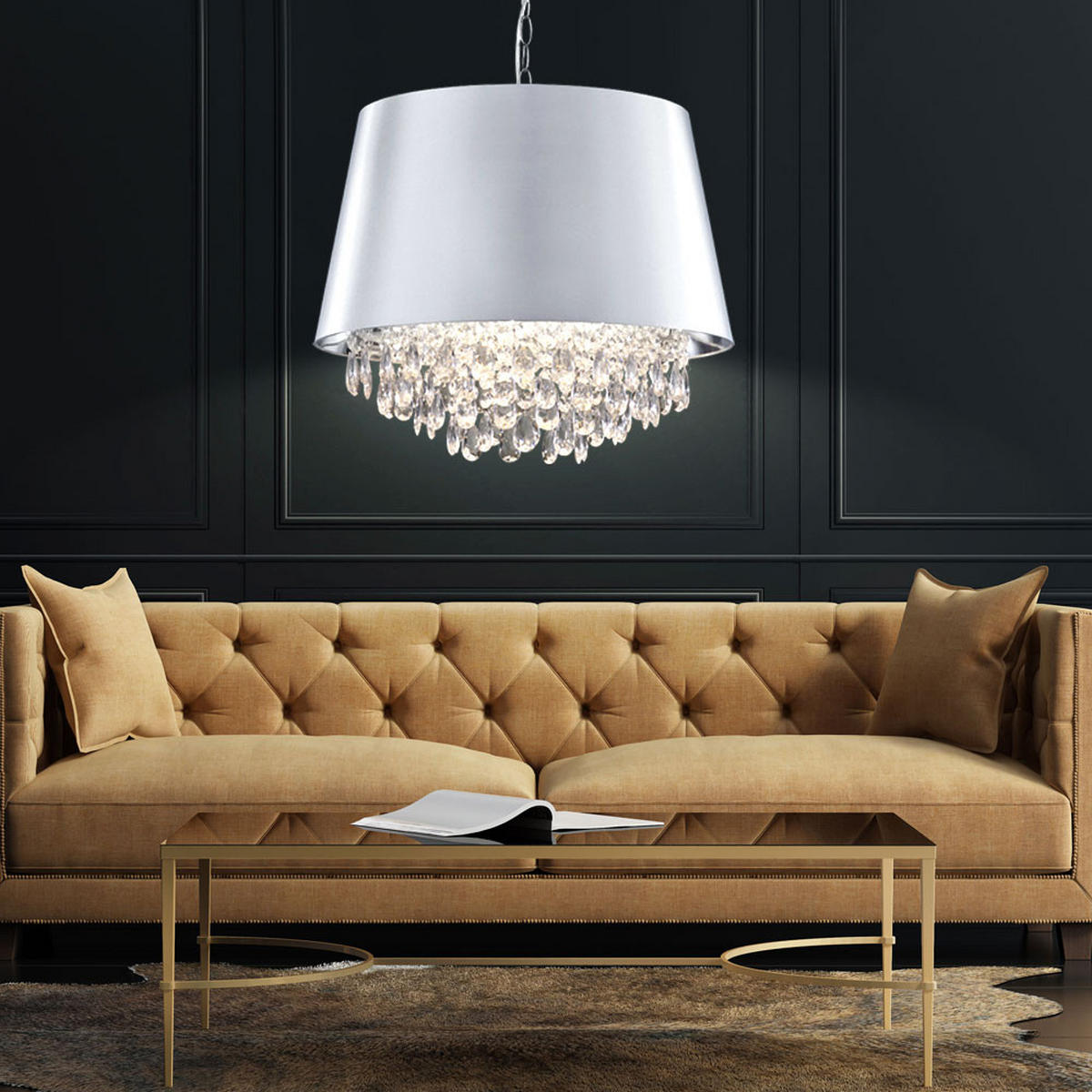 HÄNGELEUCHTE Kristall Chrom Rund - Silberfarben, Metall (50/50/150cm)