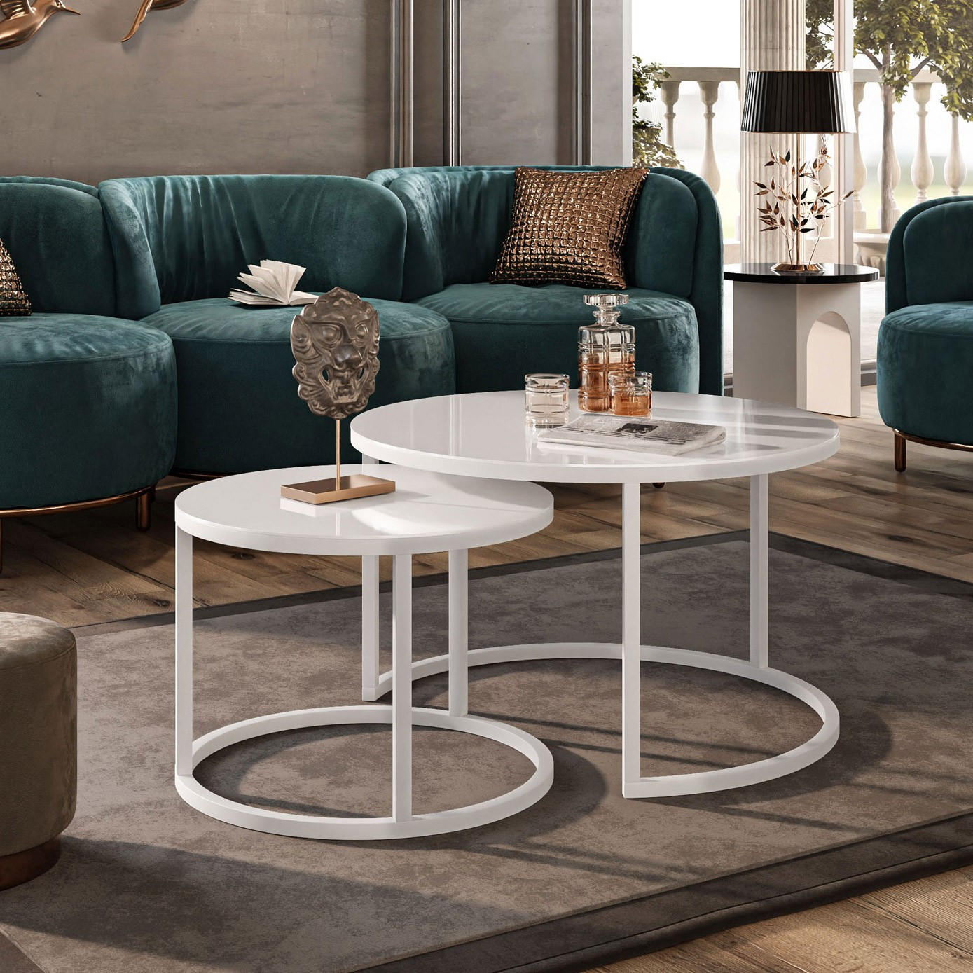 COUCHTISCH 2-in-1 CIRI GLASS mit schwarzer und weißer Struktur - Weiß, Holzwerkstoff (70/70/47cm) - Lookway