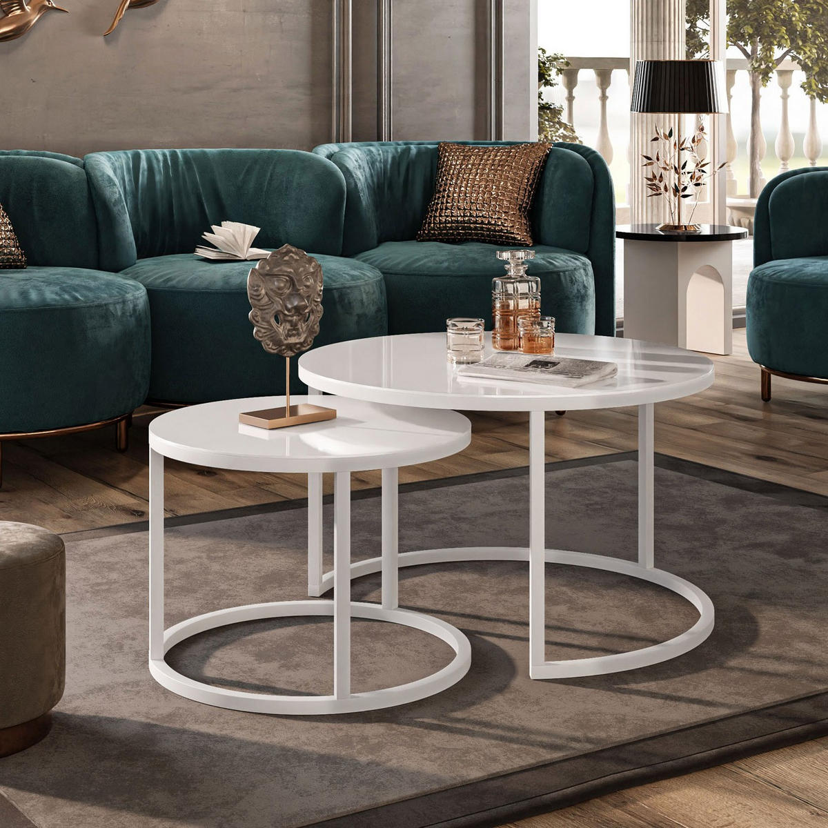 COUCHTISCH 2-in-1 CIRI GLASS mit schwarzer und weißer Struktur - Weiß, Holzwerkstoff (70/70/47cm) - Lookway