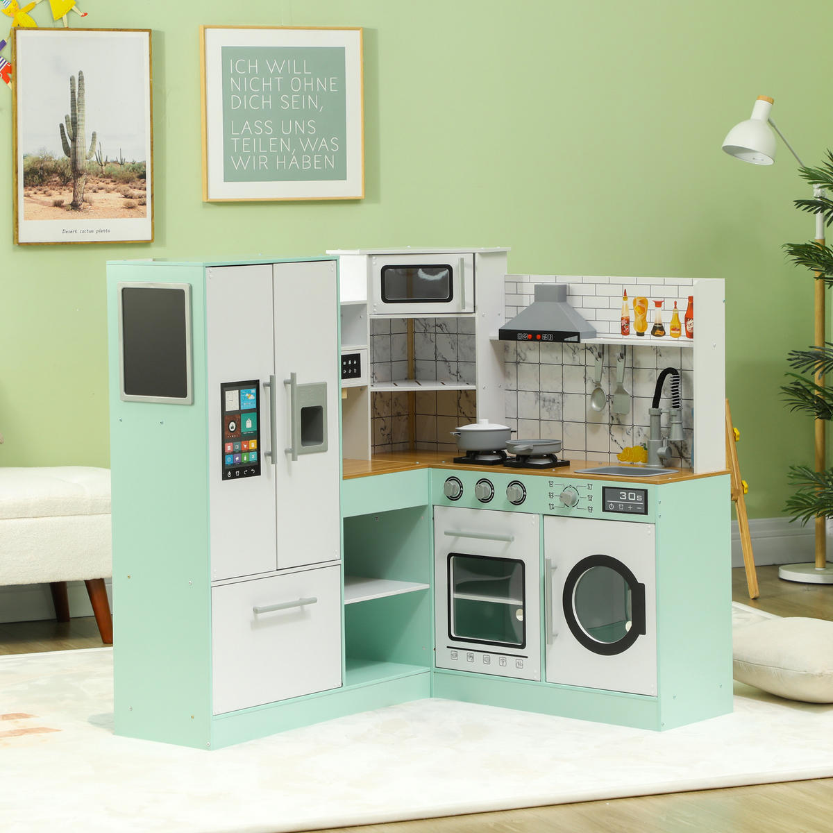 KINDERKÜCHE - Grün, Holzwerkstoff/Metall (109/100/110cm) - AIYAPLAY