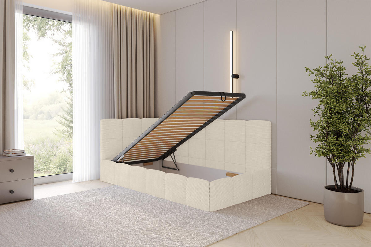 EINZELBETT Jugendbett mit Bettkasten Rechts, ohne Matratze - LIVY 80x200 Beige - Sandfarben, Holzwerkstoff/Textil (80/200cm) - ALTDECOR