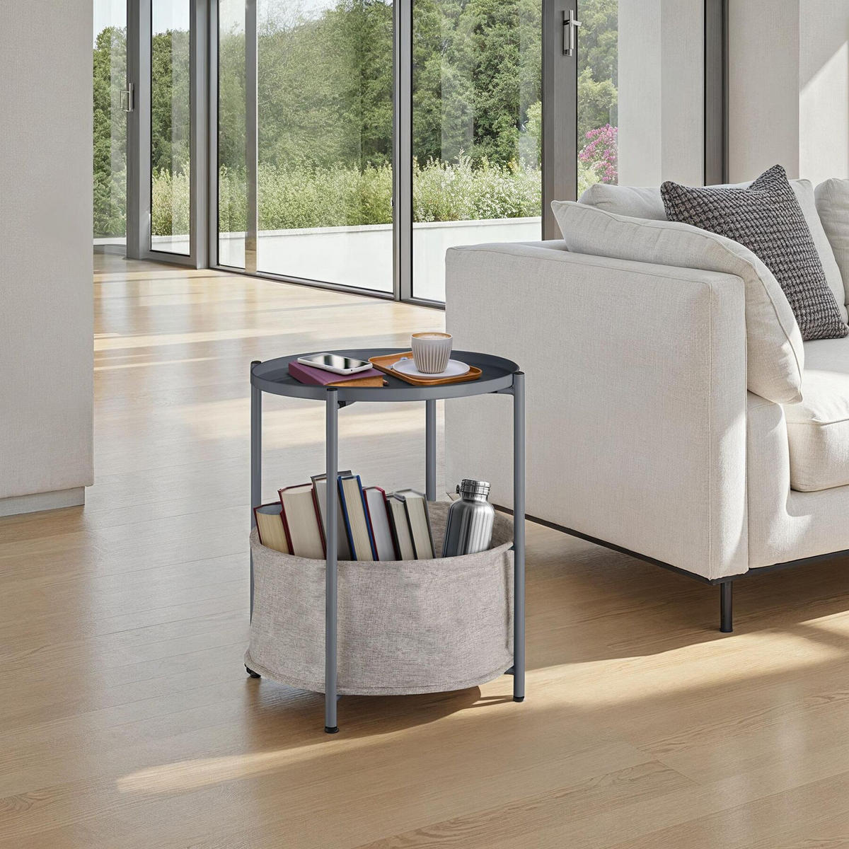 BEISTELLTISCH Canterbury,45,5 x 45,5 x 53 cm,dunkelgrau - Dunkelgrau, Textil (45.5/45.5/53cm) - tectake