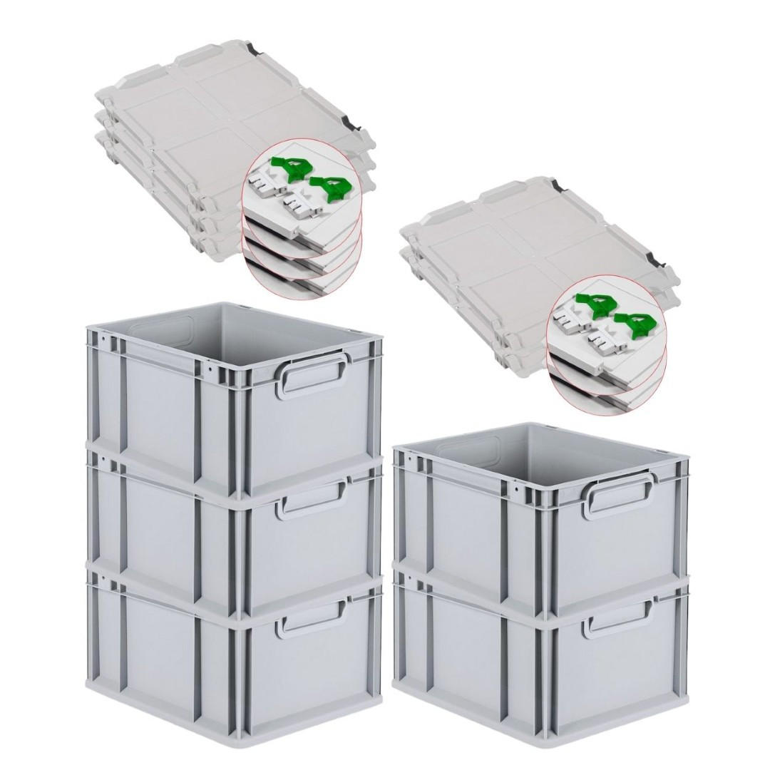 EUROBOX 5x Nextgen Economy Mit Scharnierdeckel Grau/GrünGriffe Geschlossen 20 Liter - Grün, Kunststoff (30/22/40cm) - PROREGAL