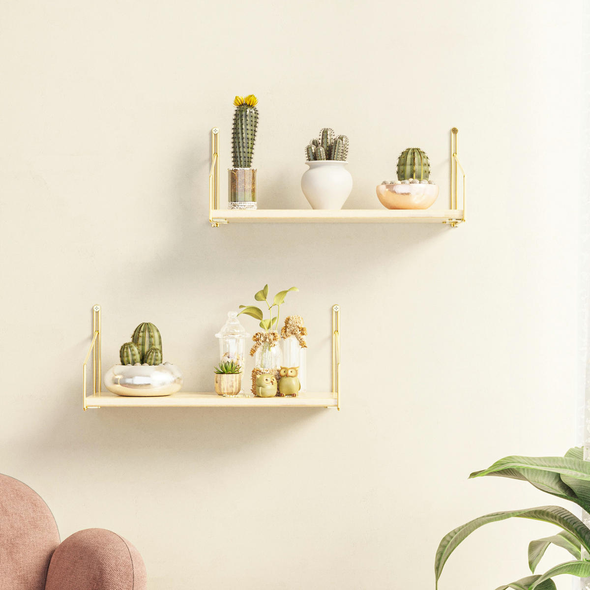 WANDREGAL Muurame - Goldfarben/Naturfarben, Holz/Metall (40/17/14cm) - [en.casa]