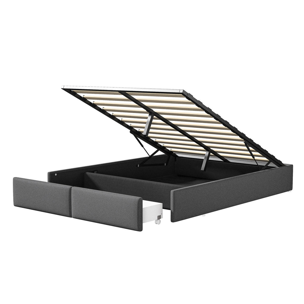 POLSTERBETT 160x200 cm Bettkasten Schubladen ohne Kopfteil grau - Grau, Holz (160/200cm) - LEBENLANG