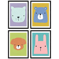 POSTER Set mit 4 Animales infantiles A3 Schwarzer Rahmen - Schwarz, Papier (29.7/3cm) - Nacnic