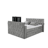 BOXSPRINGBETT 180x200 – motorisierte TV‑Halterung, HR-Lux-Topper, Duo‑Wendematratze H3/H4 - Dunkelgrau/Grau, Textil (180/200cm) - ed exciting design