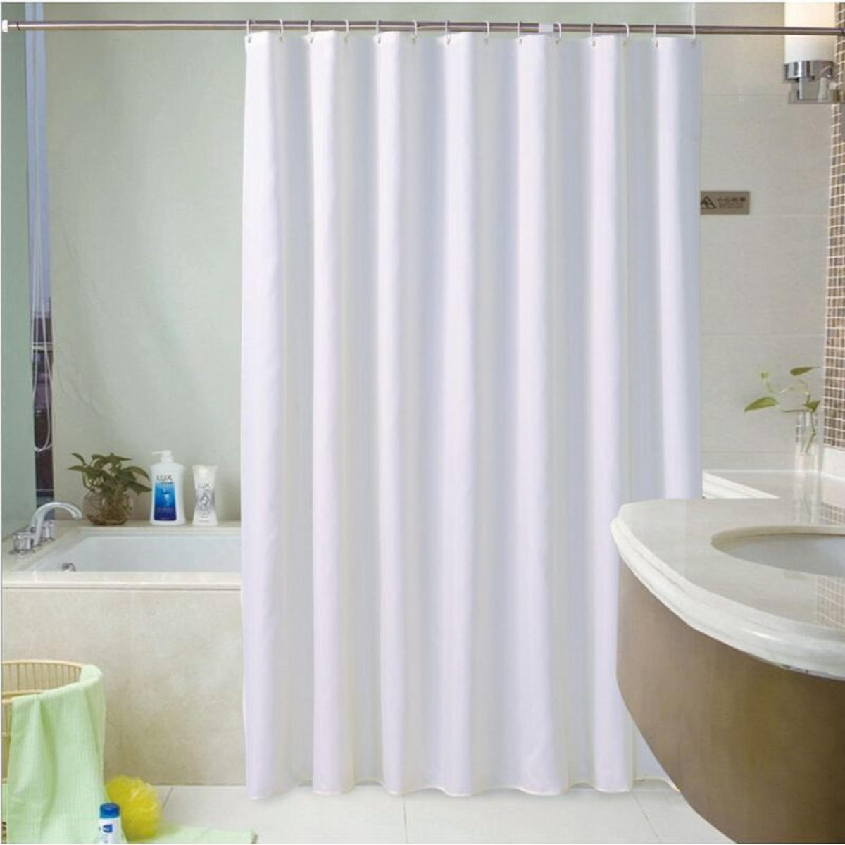 DUSCHVORHANG Weiß Polyester schimmelresistent antibakteriell beschwerte Basis mit Ringen - Weiß, Kunststoff (200/120cm) - MCBOSON