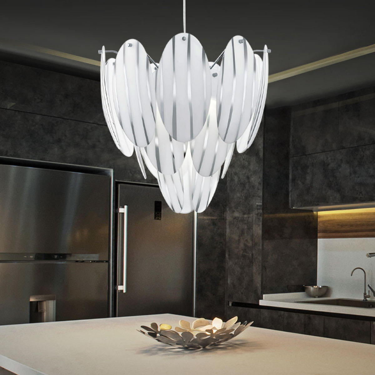 HÄNGELEUCHTE Glas Stahl Chrom Silber - Silberfarben, Glas (39/39/110cm)