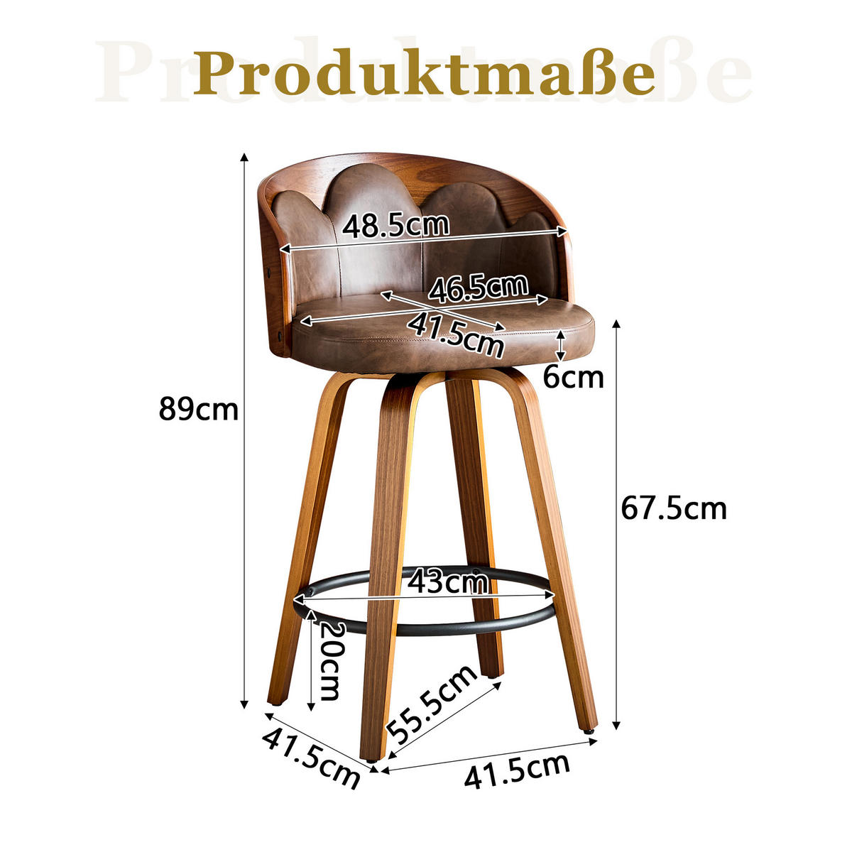 BARHOCKER 2er-Set Braun mit Blüten-Rückenlehne aus Bugholz und PU-Leder - Braun, Holz (46.5/89/41.5cm) - PANGIVO