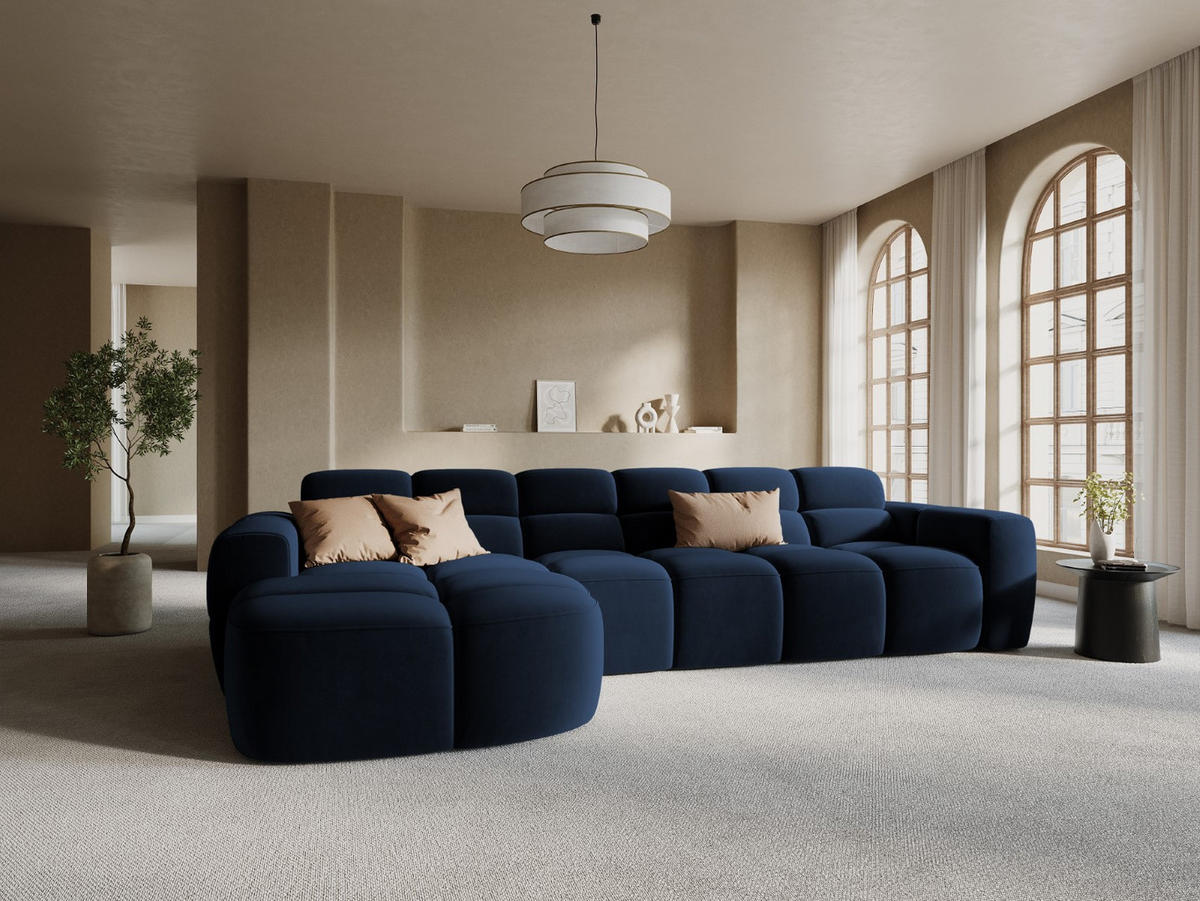 ECKSOFA links Lisa aus Samt königsblau 4 Sitzplätze - Dunkelblau, Textil (170/310cm) - Micadoni