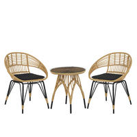 BALKONSET 2-Sitzer Rattan natürlich Auflagen schwarz Pellaro - Beige/Schwarz, Kunststoff/Textil - Beliani