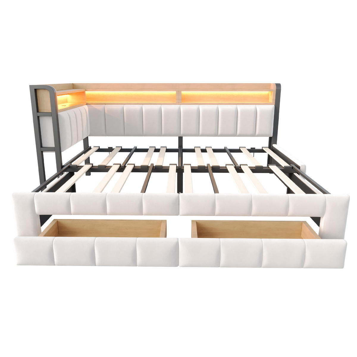 AUSZIEHBETT 90/180/200 cm DE-32703 mit Stauraum und LED Beige - Beige, Metall (90/200cm) - ComfortXL