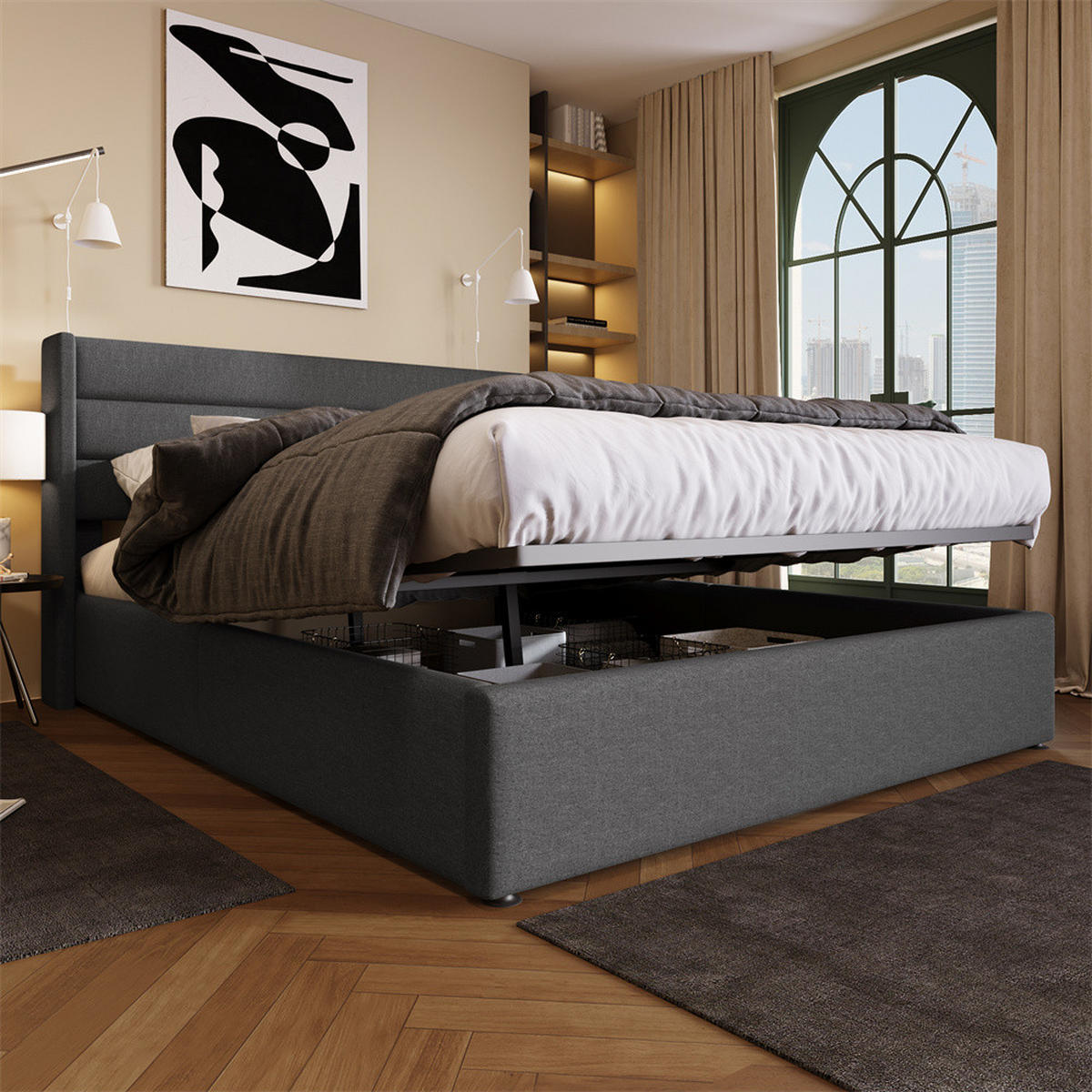 POLSTERBETT 140/200 cm in Grau - Grau, Holz/Textil (140/200cm) - KOMHTOM