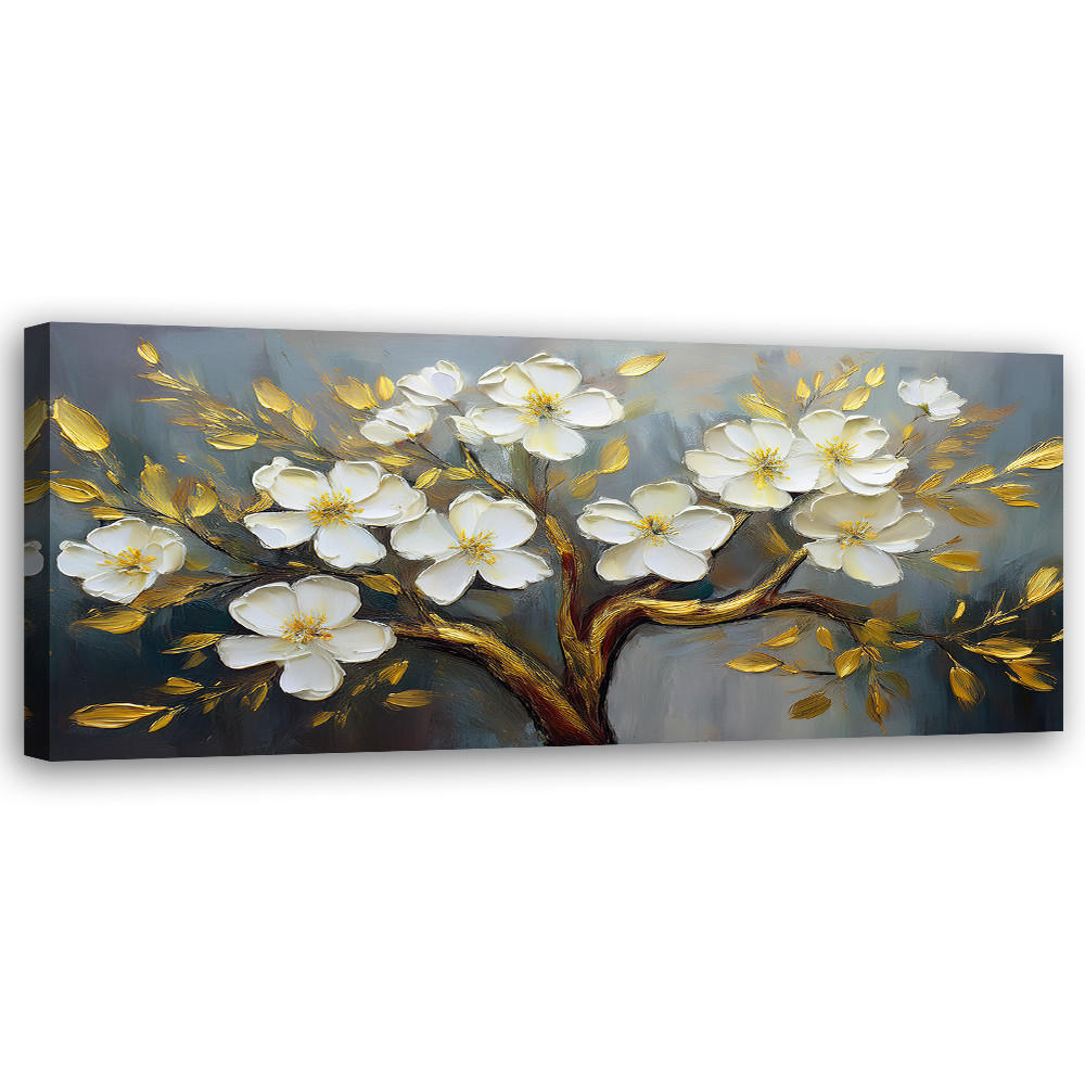 WANDBILD weiße blumen pflanzen baum - Weiß, Textil (90/30cm) - Feeby