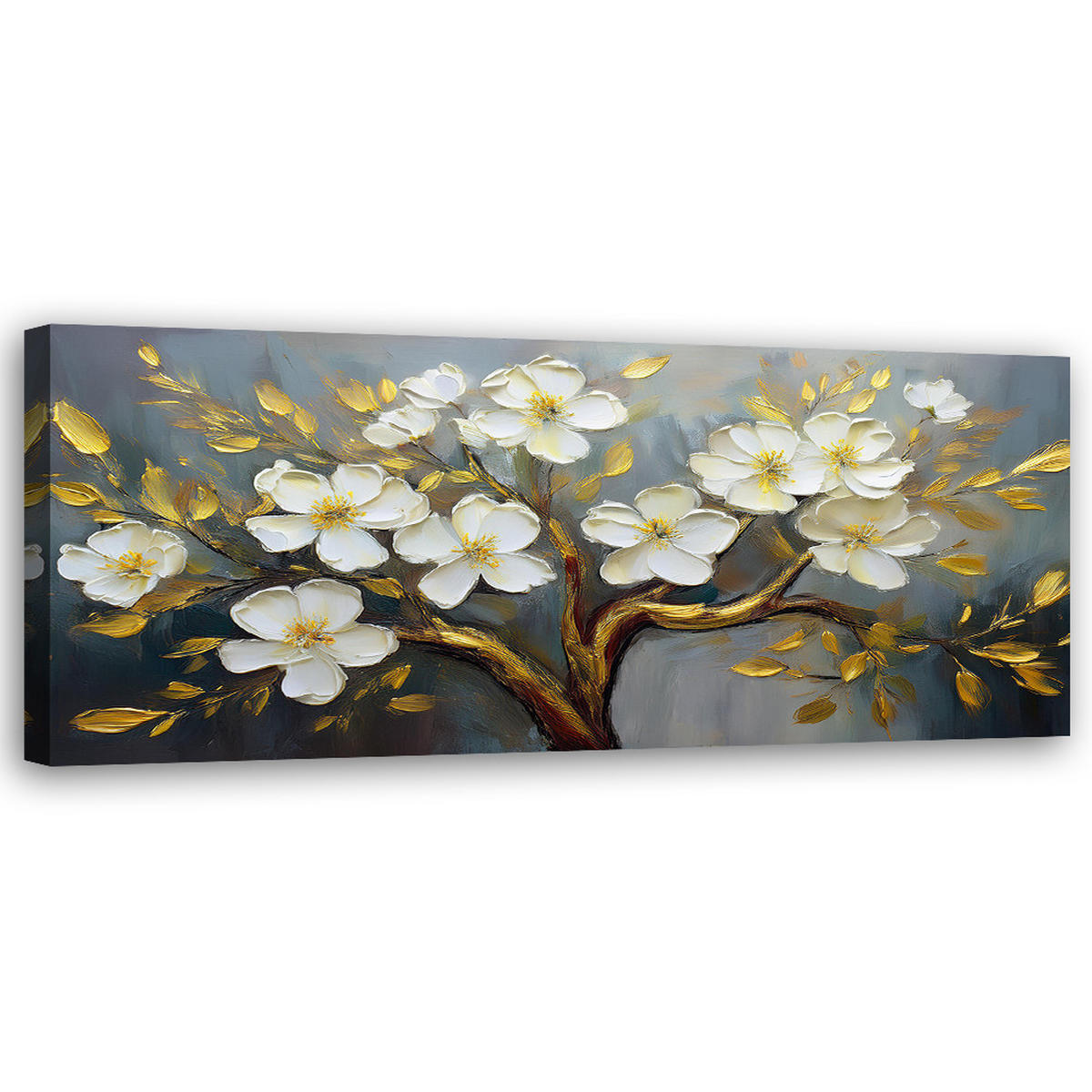 WANDBILD weiße blumen pflanzen baum - Weiß, Textil (90/30cm) - Feeby