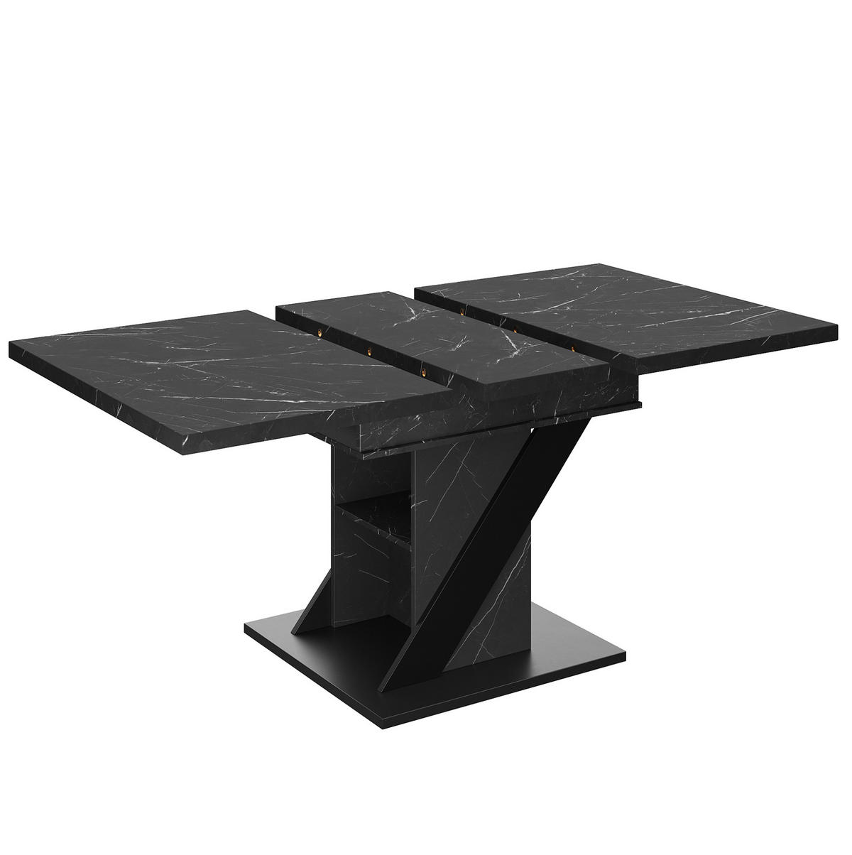 AUSZIEHBARER Esstisch aus MDF, 110-140/80/75 cm, Schwarz, mit Metallgestell - Schwarz, Holzwerkstoff (110/80/75cm) - Redom