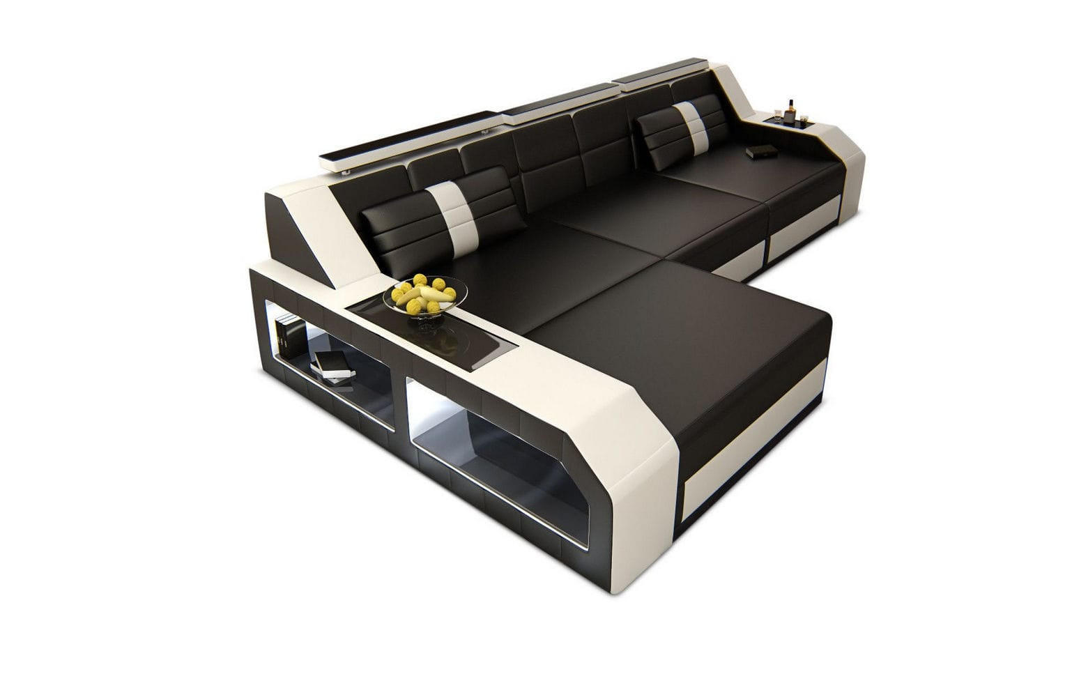COUCH Arezzo L Schwarz Weiß Büffelleder - Schwarz, Leder (308/194cm)