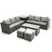 GARTENMÖBEL COUCHTISCH SET mit Sofa Polyrattan Outdoor 8-Sitzer - Dunkelgrau/Grau, Glas/Kunststoff - Fimous