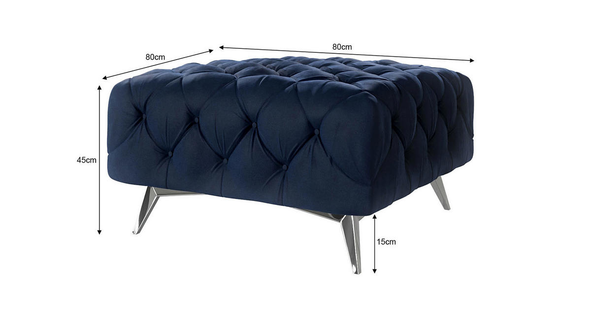 HOCKER Chesterfield Laura Marineblau Samt - Silberfarben/Dunkelblau, Holz/Textil (80/45/80cm) - S-Style Möbel