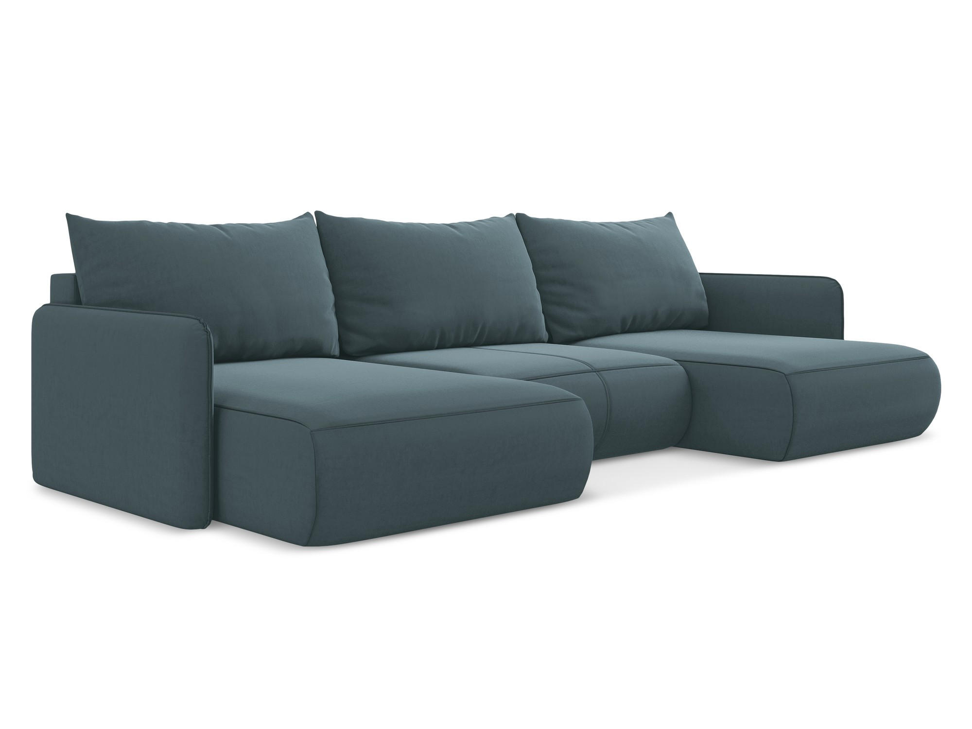 WOHNLANDSCHAFT Samt Stoff Blau - Blau/Petrol, Kunststoff/Textil (290/86/148cm) - Makamii