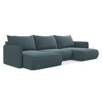 WOHNLANDSCHAFT Samt Stoff Blau - Blau/Petrol, Kunststoff/Textil (290/86/148cm) - Makamii
