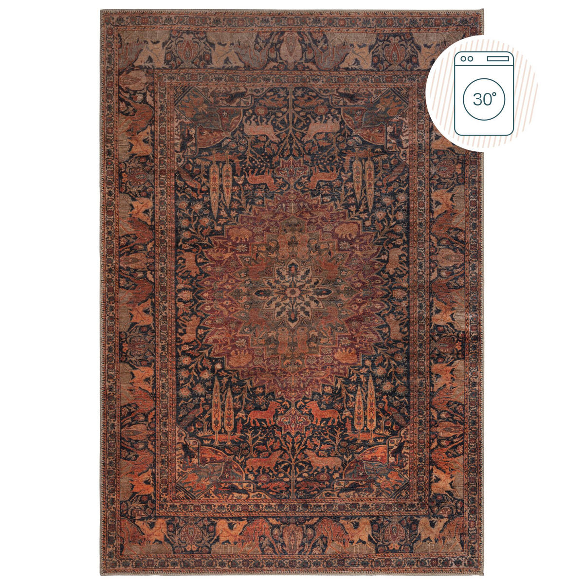 TEPPICH waschbar Medallion Muster, Orientalisch, Wohnzimmer schmutzabweisend Rot Rechteckig 152x230 - Rot, Textil (152/230cm) - KADIMA DESIGN