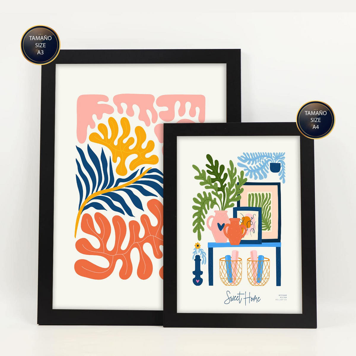 POSTER Set Mit 6 Minimalistischen In Pastellfarben Süßes Zuhause Drucke Von Landschaften Und Natur Für Innenarchitektur A3 & A4 Schwarzer Rahmen - Schwarz, Papier (29/3cm) - Nacnic