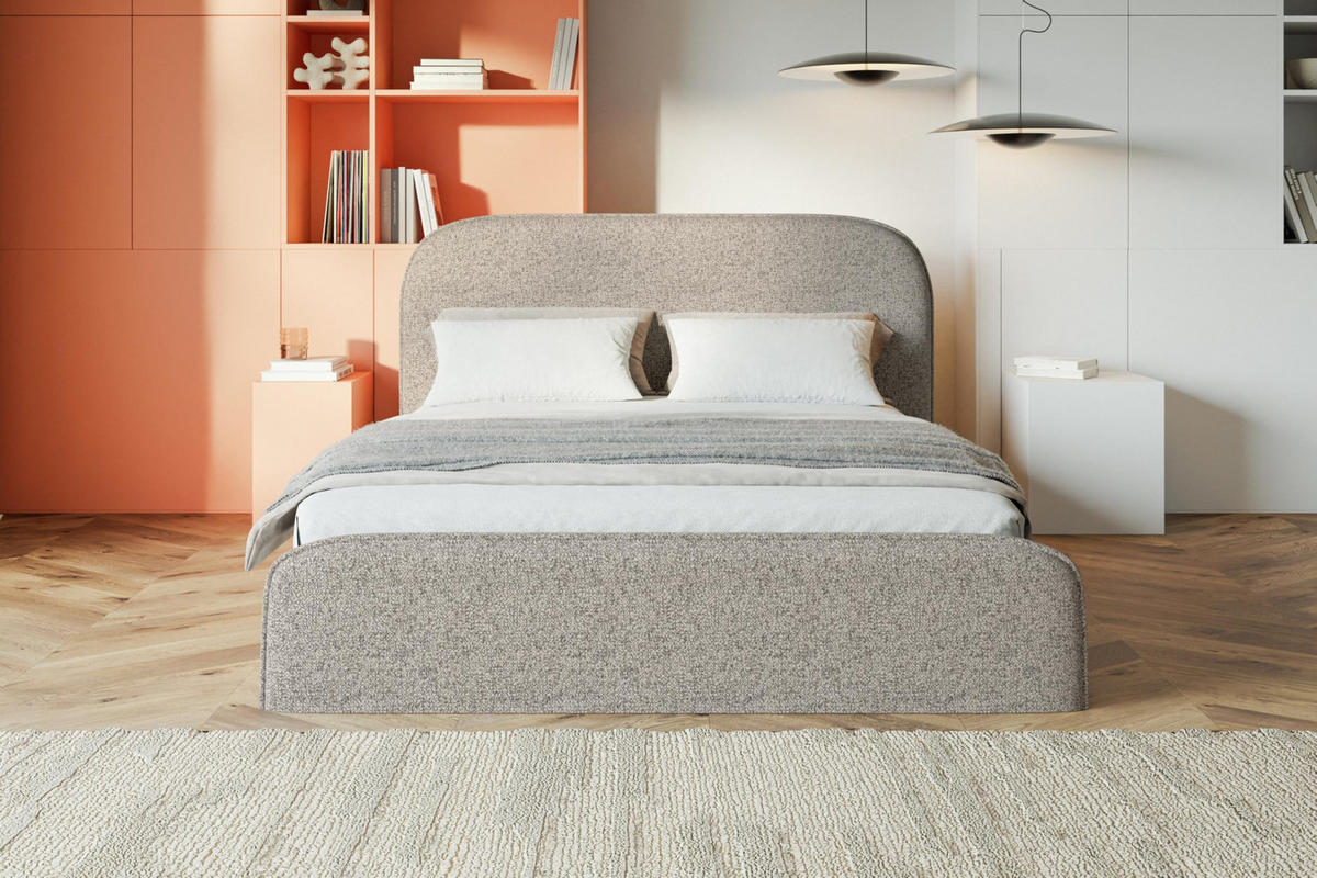 BETT 180x200 - Polsterbett mit Bettkasten und Holzrahmen - Modern Betten - Eleganter Puente-Stoff - Kollektion Vienna - Beige Melange - Beige, Holz/Textil (180/200cm) - Alpi-Möbel