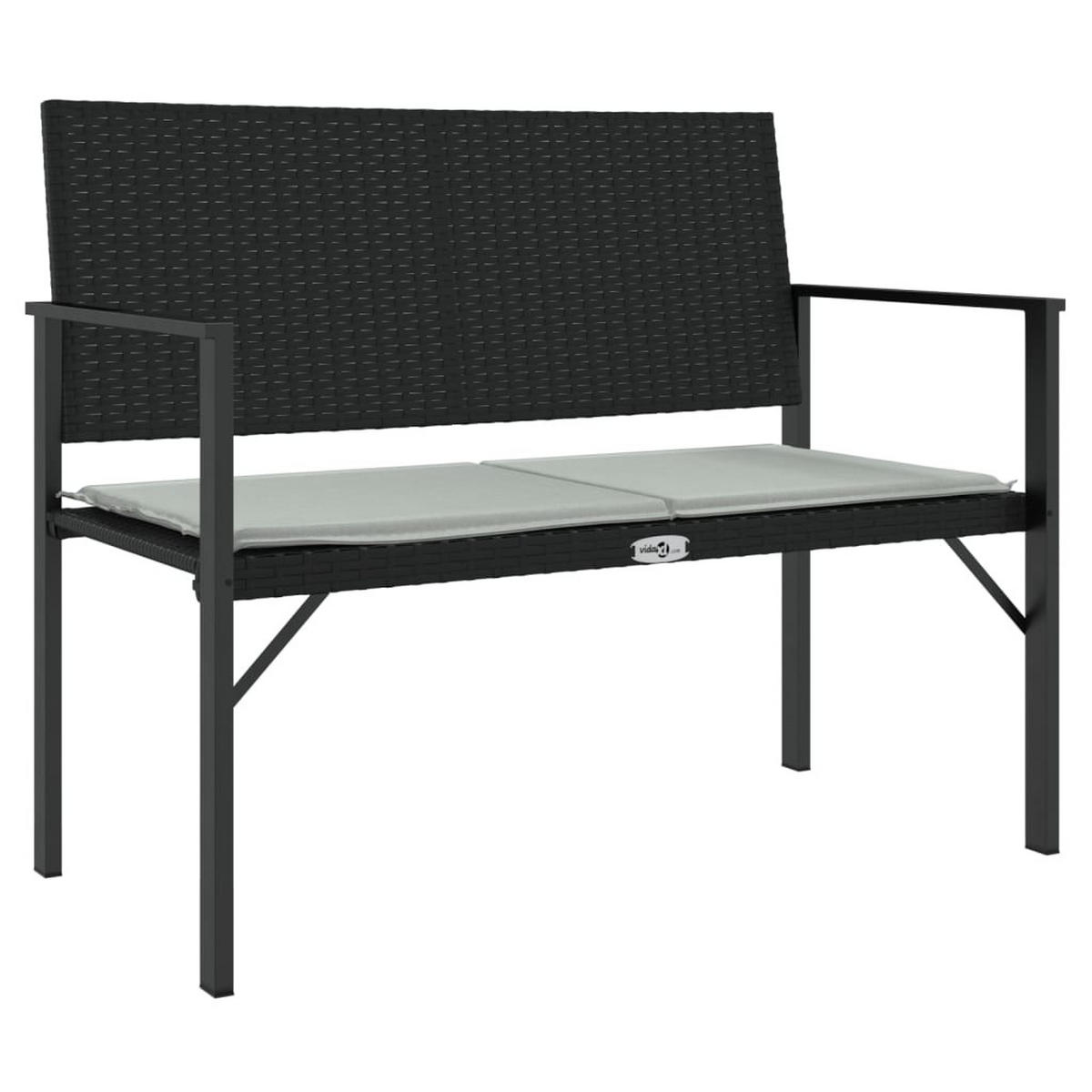 GARTENBANK 2-Sitzer mit Kissen Schwarz Poly Rattan - Schwarz, Holz (109/88/62cm) - furnicato