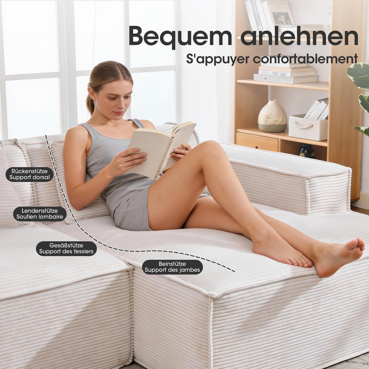 ECKSOFA gepolstert mit taschenfederkern & 2 kissen - Beige, Textil (235/129cm) - Urban Meuble