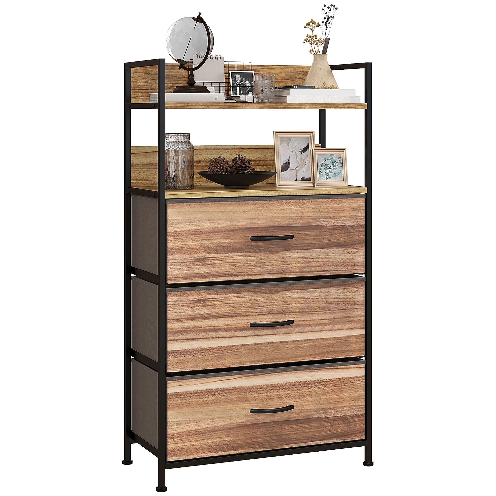 KOMMODE DE-12417 3 Schubladen 60/29/101 cm Schwarz/Holzoptik - Eichefarben, Metall (60/101/29cm) - ComfortXL