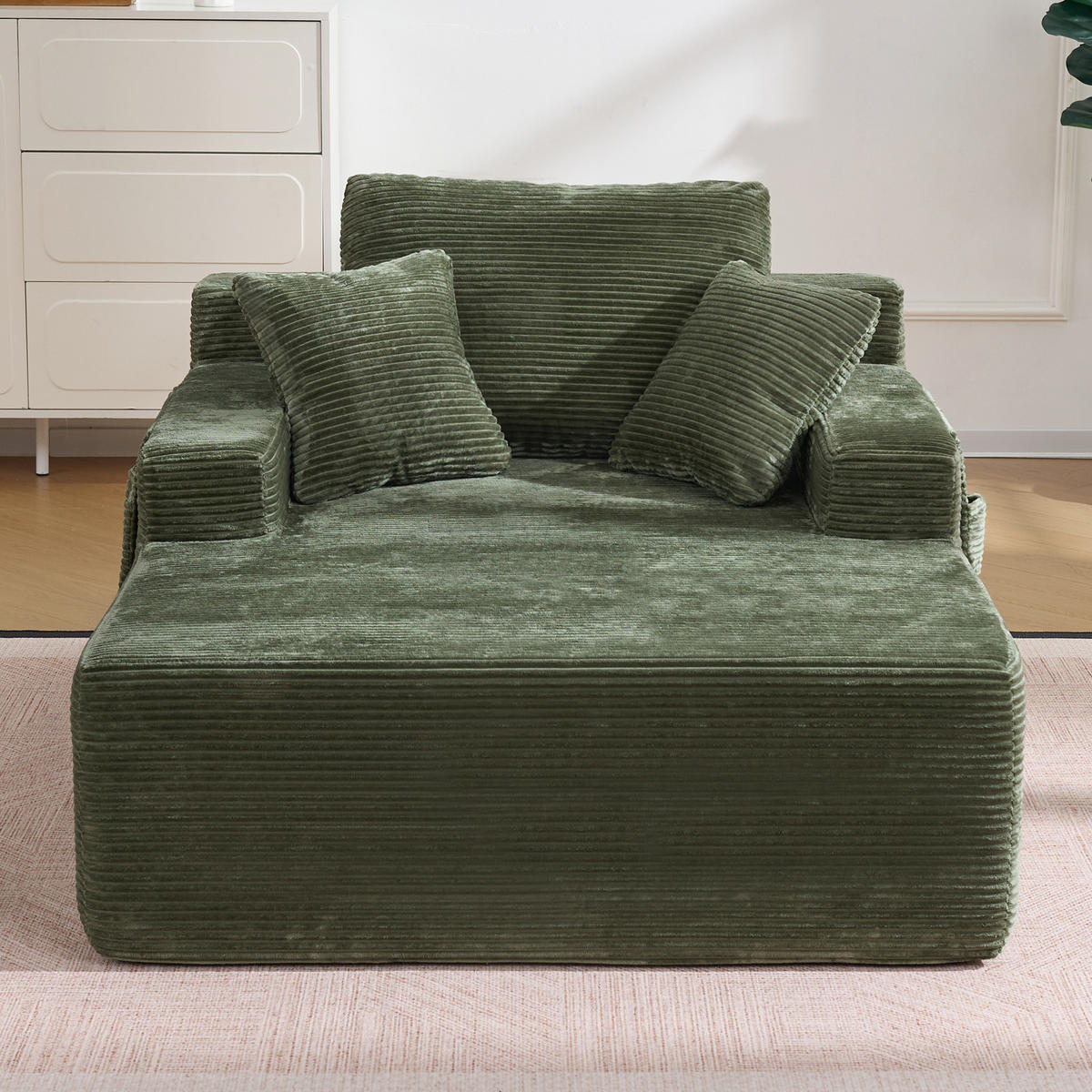 SOFAELEMENT 150/110/70 cm Grün Cord mit 2 Staufächer - Grün, Textil (70/150/110cm) - Oxeza