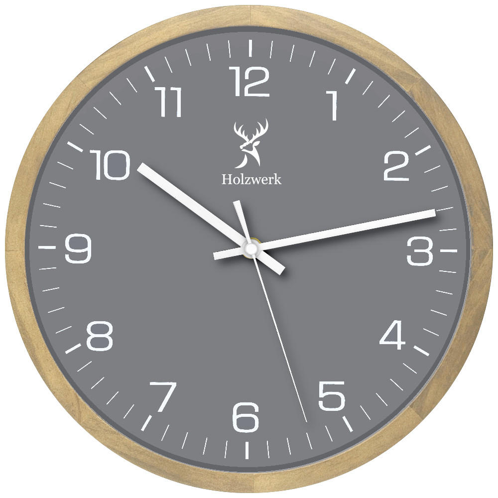 WANDUHR Holz Designer HARBURG Loft Wand Uhr, beige, grau - Beige/Weiß, Glas/Holz (30/30/4.2cm) - Holzwerk