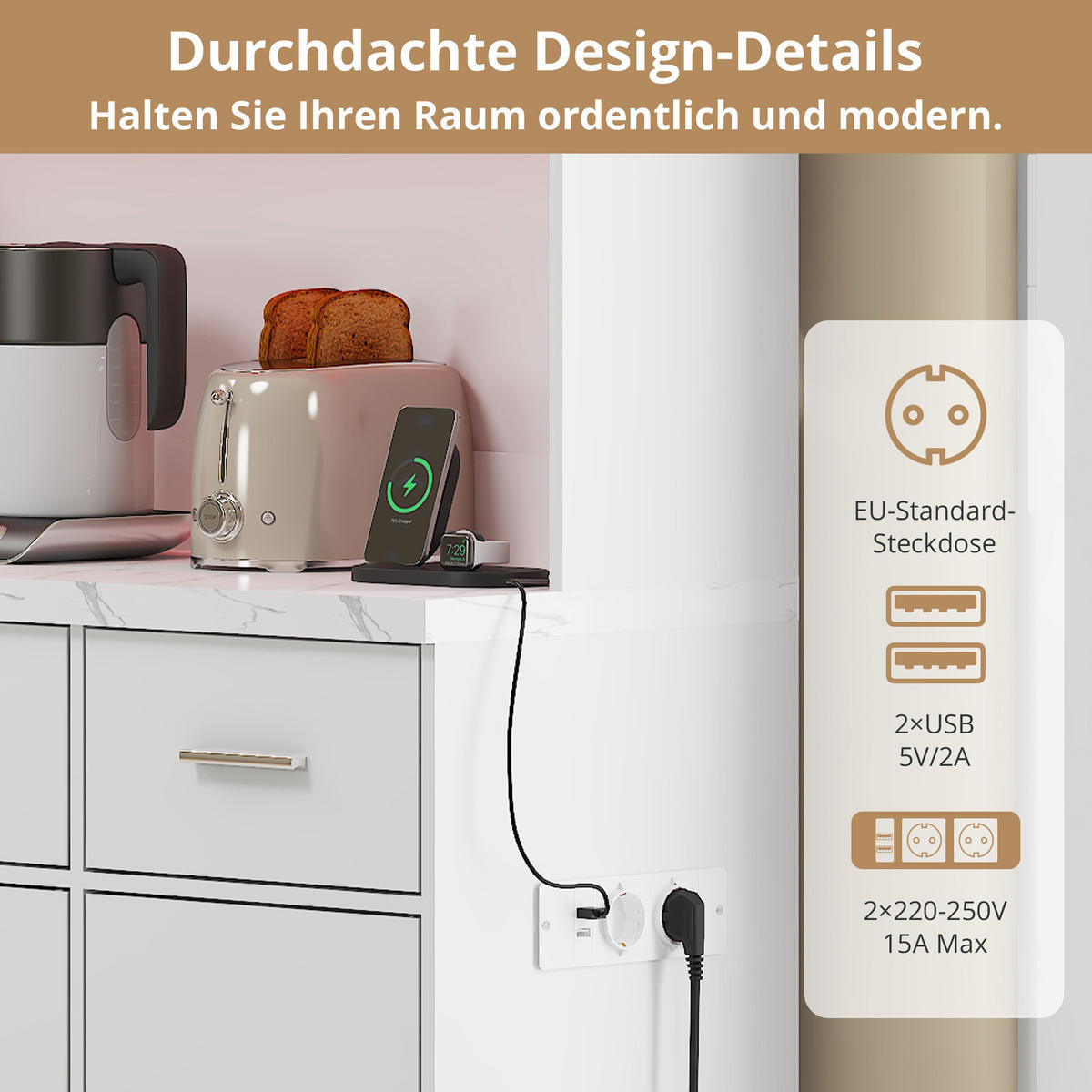 HIGHBOARD Weiß mit LED-Beleuchtung und Steckdosen - Weiß, Holzwerkstoff/Metall (100/180/40cm) - Urban Meuble
