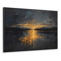 LEINWAND Bilder mit Rahmen - Goldene Reflexion auf dem Wasser - 150x100 - Anthrazit, Textil (150/100cm) - MuchoWow