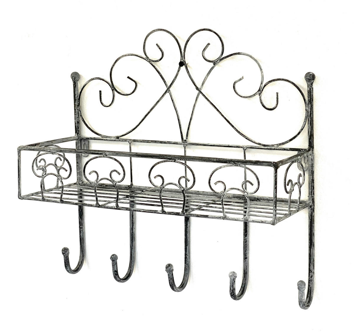 WANDREGAL mit 5 Haken Metall Grau 41 cm 96010 - Grau, Metall (41/41/15cm) - DanDiBo
