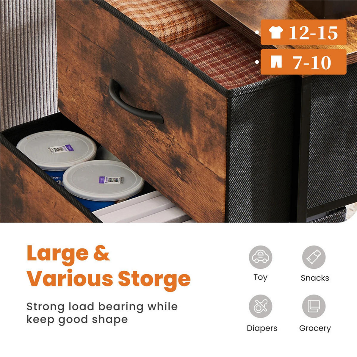 NACHTSCHRANK 2er Set 45,7/50,8/30 cm mit 2 Stoffschubladen braun - Braun, Metall (45.7/50.8/30cm) - Kaket