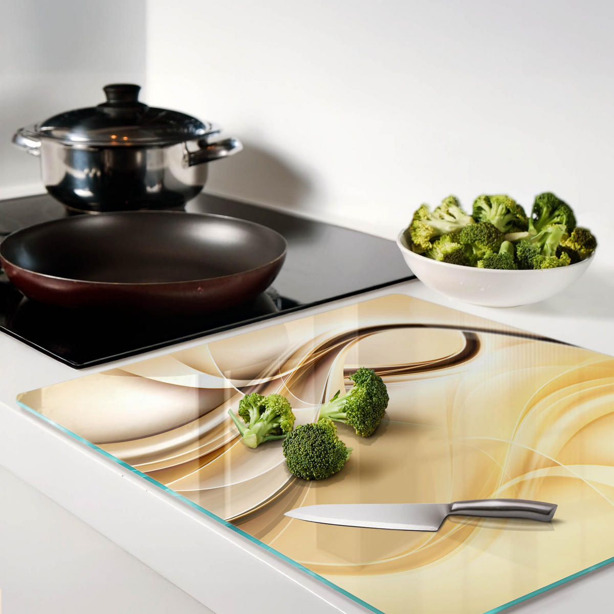 GLASPLATTE 60x52 cm Abstrakte Wellen - Braun, Glas (60/0.4/52cm) - TULUP