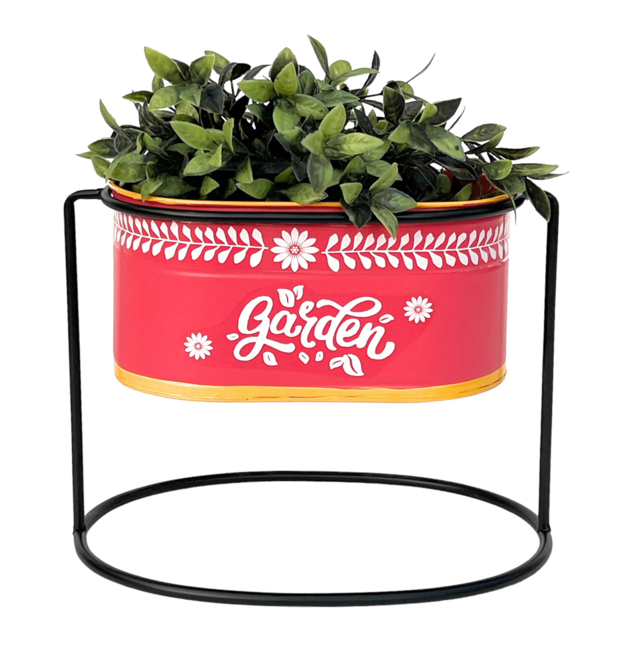 BLUMENHOCKER mit Topf Metall Stehend Rot Oval 24 cm - Rot, Metall (30/24/21cm) - DanDiBo