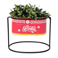 BLUMENHOCKER mit Topf Metall Stehend Rot Oval 24 cm - Rot, Metall (30/24/21cm) - DanDiBo