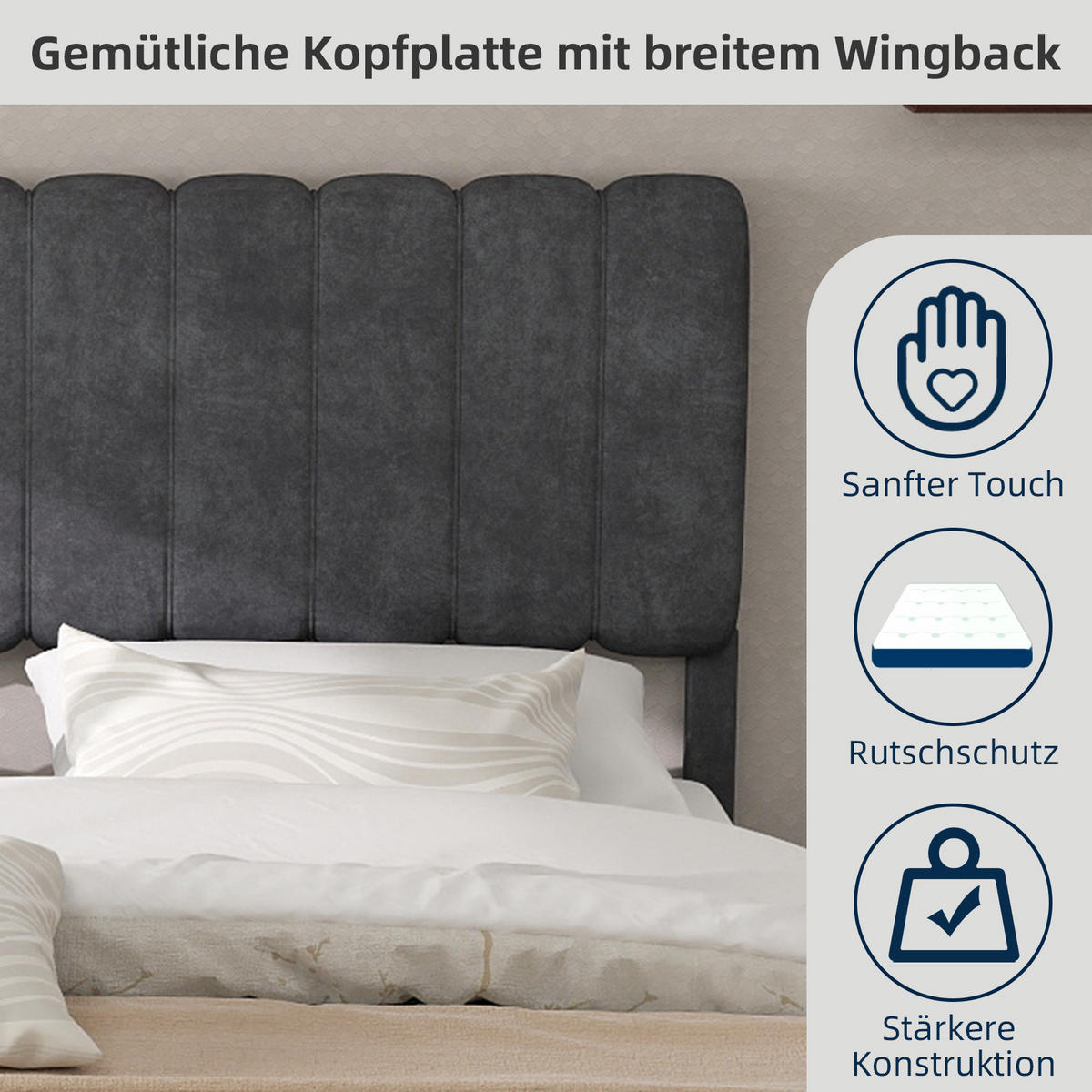POLSTERBETT 160/200 cm in Grau Samt - Grau, Holzwerkstoff/Textil (160/200cm) - WISHDOR