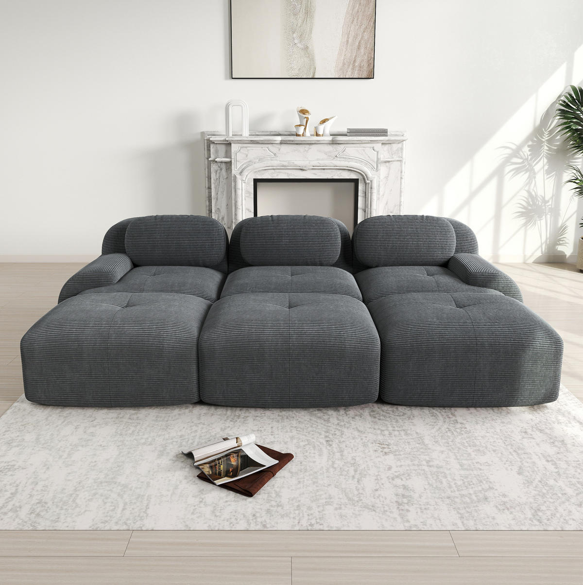 ECKSOFA 298/178/75 cm grau aus Cordstoff modular und montagefrei - Grau, Textil (178/298cm) - OKWISH