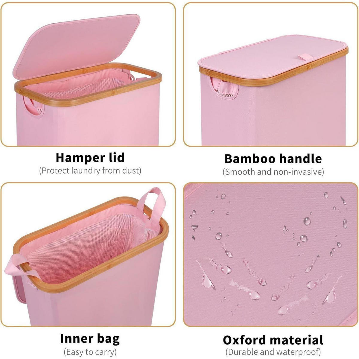 WÄSCHEKORB mit Deckel und Rollen 75L Rosa - Rosa, Textil (25/70/43.5cm)